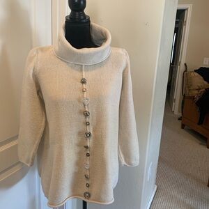 Chic Cream Cowl Neck Sweater with Button Detail